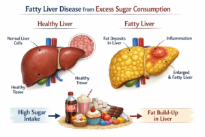 Fatty liver caused by excess sugar intake – Sugar Side Effects & How to Reduce Them.