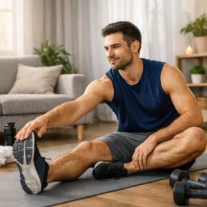 Stretching and recovery after home workouts to build muscle without gym.