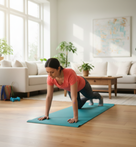 Home Workout for Beginners – modified plank exercise.