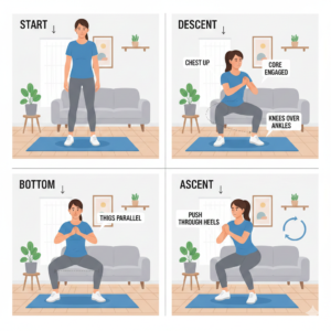 Home Workout for Beginners – person doing squats.