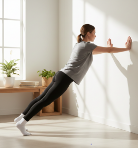 Home Workout for Beginners – person doing wall push-ups.