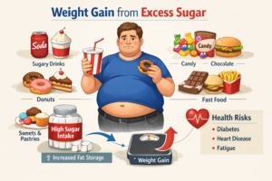 Weight gain caused by excess sugar intake – Sugar Side Effects & How to Reduce Them.