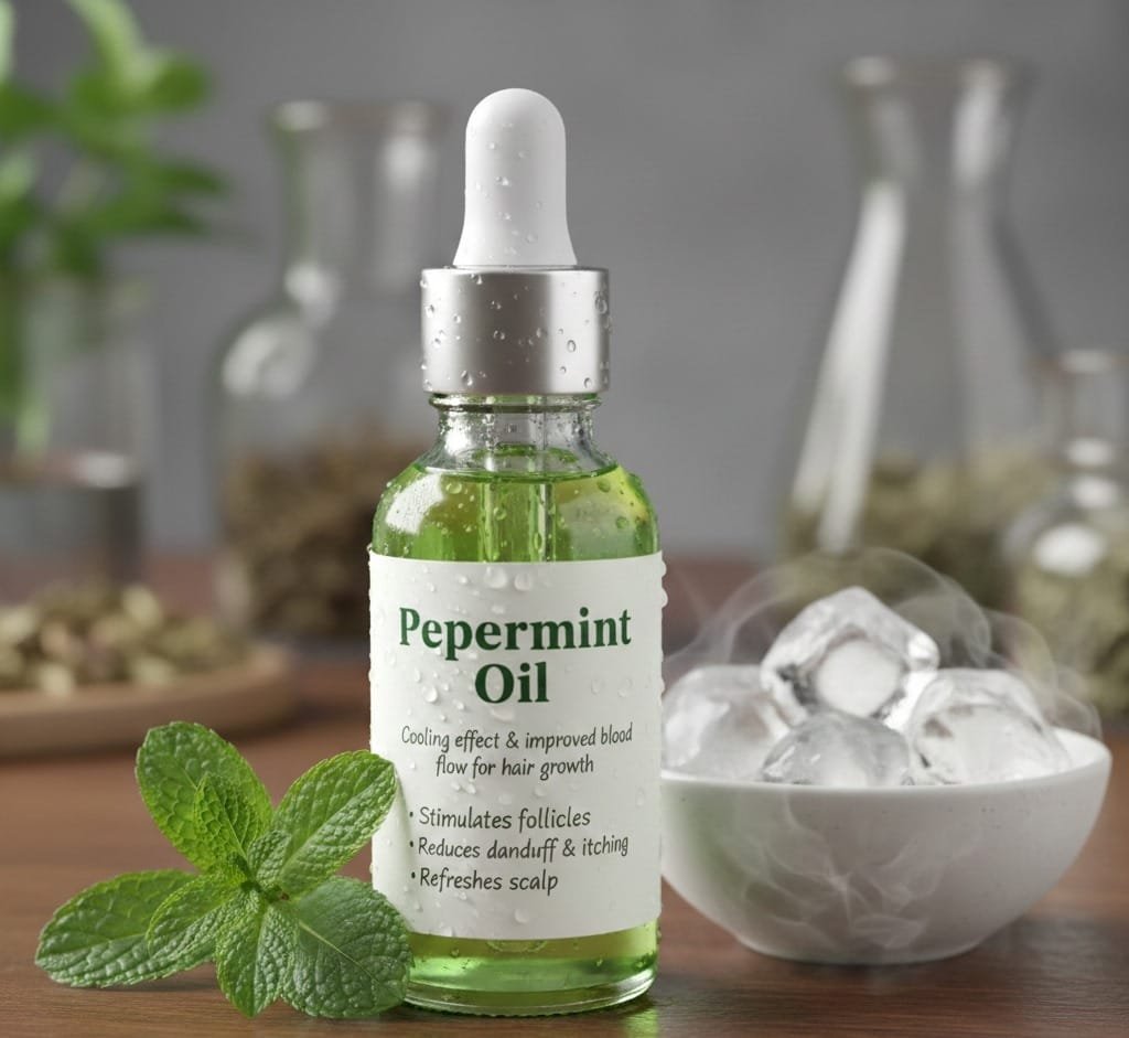 Peppermint oil for hair growth and dandruff-free scalp.