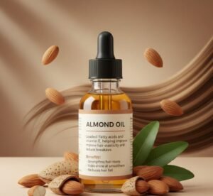 Almond oil for hair fall control and stronger hair roots.