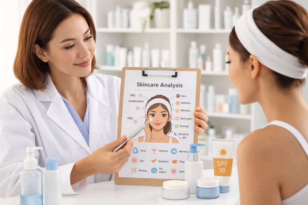 Dermatologist recommended skin care consultation and skin analysis.