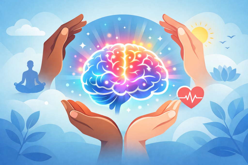 Conceptual illustration representing mental health awareness and emotional well-being.