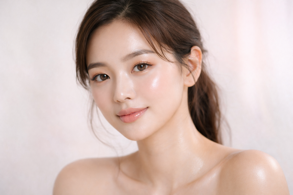 korean skin care glass skin look glowing face.