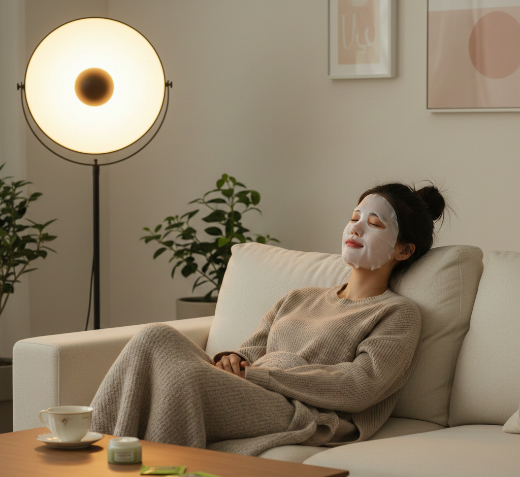 korean skin care sheet mask self care routine.