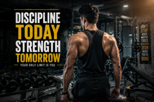 A motivational fitness concept showing that daily discipline, consistency, and healthy habits build a healthy life style successful, and healthier future life.